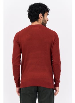 Sorbino Men Crew Neck Textured Sweater, Rust Brown  - Image 3