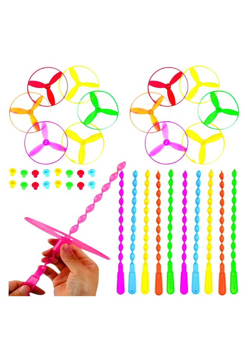 ARGT مجموعة ARGT 20 من ألعاب الطائرات الطائرة مع حلقات الإطلاق والعصي المتعرجة | مجموعة الأطباق الطائرة بسلسلة السحب المتعرجة | لعبة ممتعة في الهواء الطلق للأطفال والعائلة - Image 1