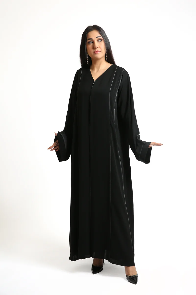 Nikias  Nikias Nida Abaya with Silk Piping Detailing on the front and back sleeves for Women | Best Price UAE
