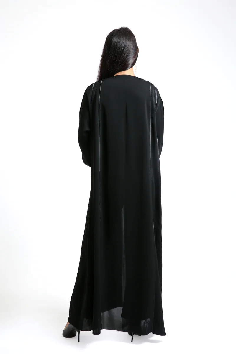 Nikias  Nikias Nida Abaya with Silk Piping Detailing on the front and back sleeves for Women | Best Price UAE