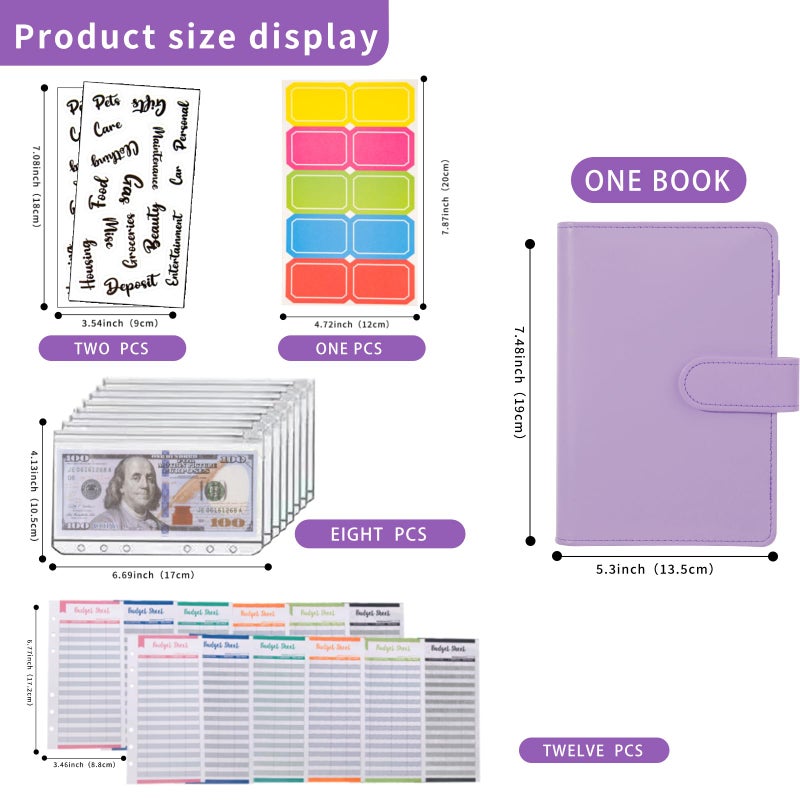 NICOOTHBudget Binder Cash Envelopes A6 Money Saving Binder with Zipper envelopes (Purple) - Image 2