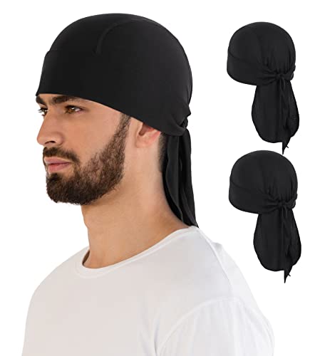 MELASA Cooling Do Rags Skull Cap Helmet Liner, Sweat Head Wraps Bandanas for Men Running Cycling Motorcycle(Black&Black) - Image 1