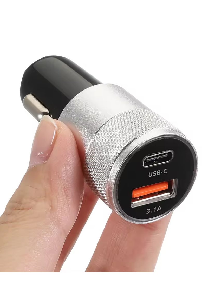 Dual Port Metallic Car Charger Adapter with Usb And PD 