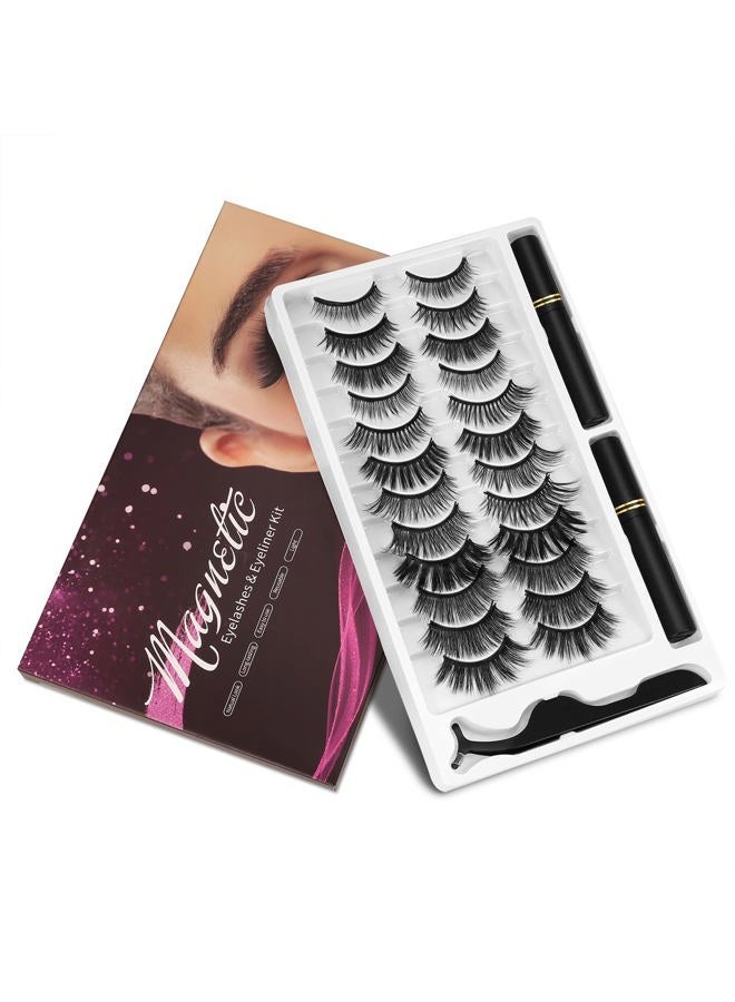 KATGE Magnetic Eyelashes and Eyeliner Kit, 12 Pairs Reusable Magnetic Lashes with Eyeliner and Tweezers, 3D Natural Look False Eyelashes, Easy to Wear, No Glue Needed (12pcs) - Image 1