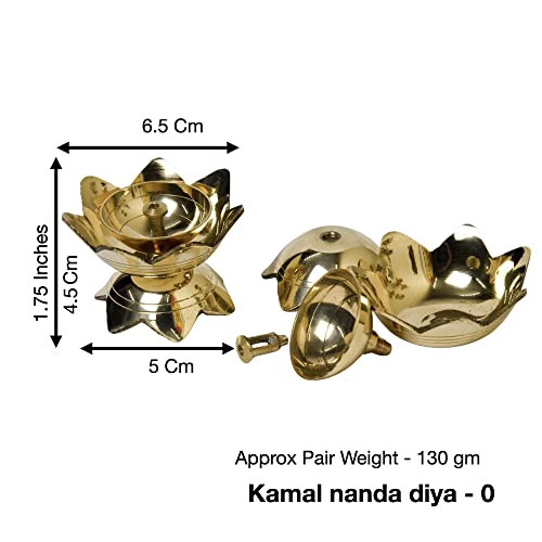 Bhimonee Decor Pure Brass Kamal Nanda Table Diya | Traditional Deepak for Pooja & Home Temple | Decorative Oil Lamp for Aarti & Rituals | 1.75 Inches, Brass, Pack of 2 Pcs - Image 2