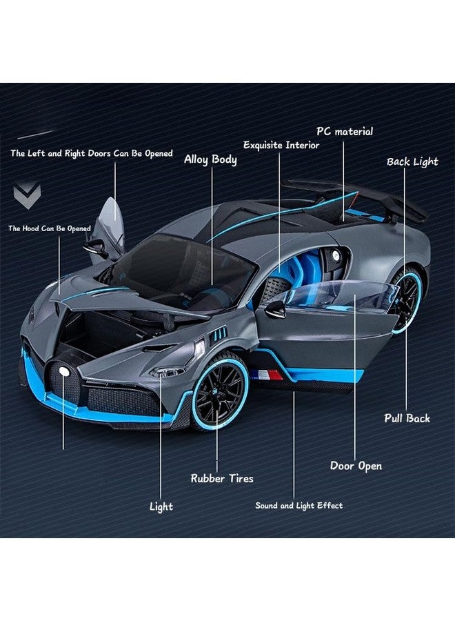 Brand Conquer 1:32 Bugatti Divo Metal Alloy Pull Back Car Diecast Electronic Toys with Openable Doors Lights and Music,Decorative,Mini Vehicles Toys for Kids,Young Peoples Gift (Gray) - Image 2