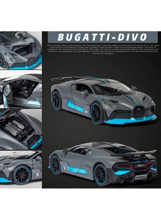 Brand Conquer 1:32 Bugatti Divo Metal Alloy Pull Back Car Diecast Electronic Toys with Openable Doors Lights and Music,Decorative,Mini Vehicles Toys for Kids,Young Peoples Gift (Gray) - Image 3