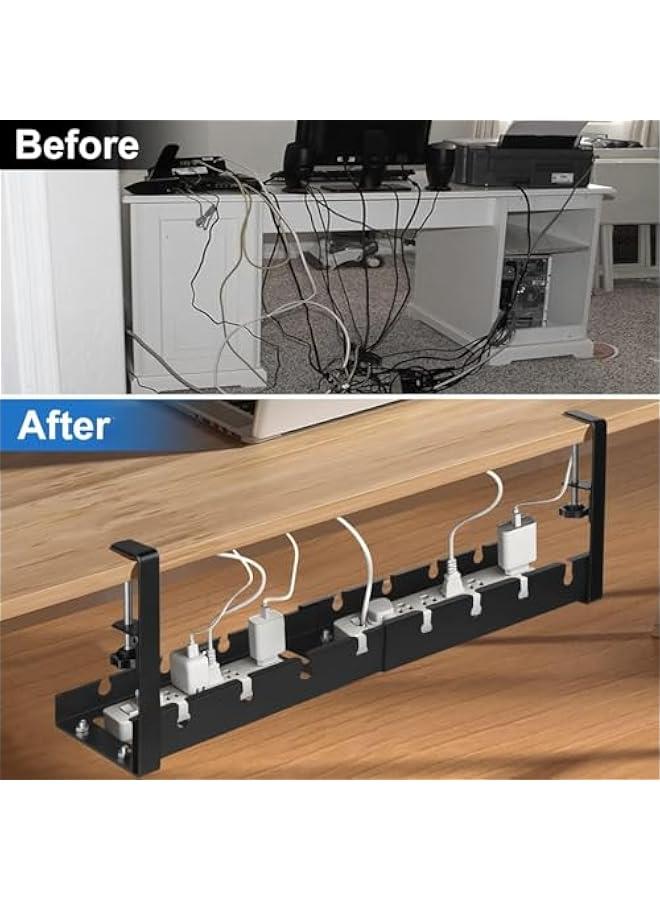 HOOKOR Extendable Under Desk Cable Management Tray No Drilling Metal Cable Management Tray Under Desk with Clamp, Retractable Power Strip Cord Holder for Wire Management (Black) - Image 4