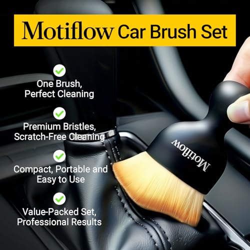 Motiflow 2 PCS Car Interior Detailing Brush, Car Detailing Supplies Soft Bristle Detailing Brush, Car Interior Cleaning Tool, Auto Detailing Brush Car Dashboard Cleaning Duster Brush (Black&Yellow) - Image 2