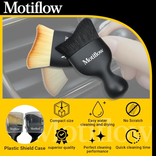 Motiflow 2 PCS Car Interior Detailing Brush, Car Detailing Supplies Soft Bristle Detailing Brush, Car Interior Cleaning Tool, Auto Detailing Brush Car Dashboard Cleaning Duster Brush (Black&Yellow) - Image 4