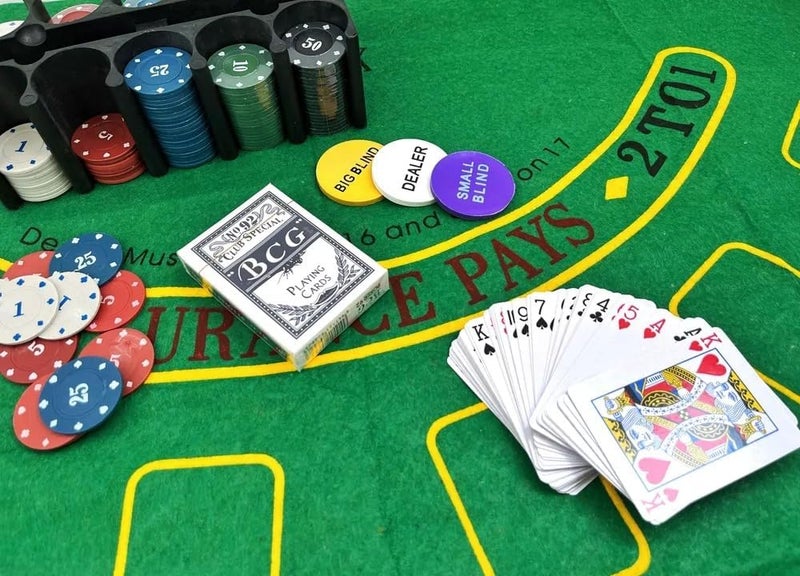 Toyshine 200 Piece Poker Chip Set with Storage Box, 2 Decks of Poker Cards, Professional Table Cover (36"x24"), and 3 Dealer Buttons - Image 4