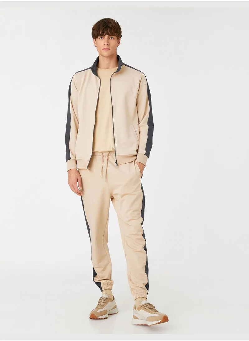 KOTON High Neck Sport Sweatshirt Multicolor Pocket Detail Zippered