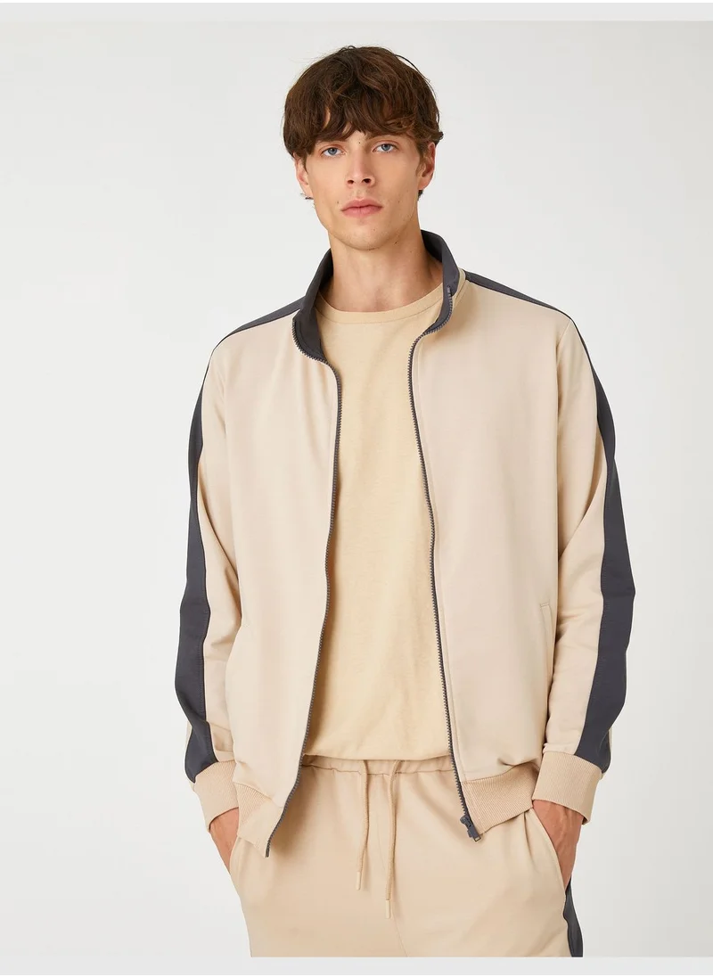 KOTON High Neck Sport Sweatshirt Multicolor Pocket Detail Zippered