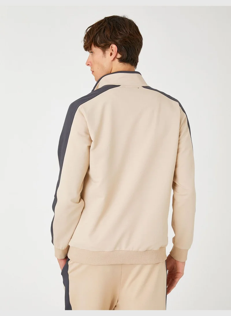 KOTON High Neck Sport Sweatshirt Multicolor Pocket Detail Zippered