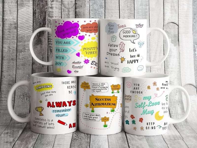 DAYS Motivational Quotes Ceramic Coffee Mug Best Quotes Positive Mug Encouragement Gift Mental Health Law of Attraction Inspirational Gift Best Gift for Office Employee Set of 5 - Image 1