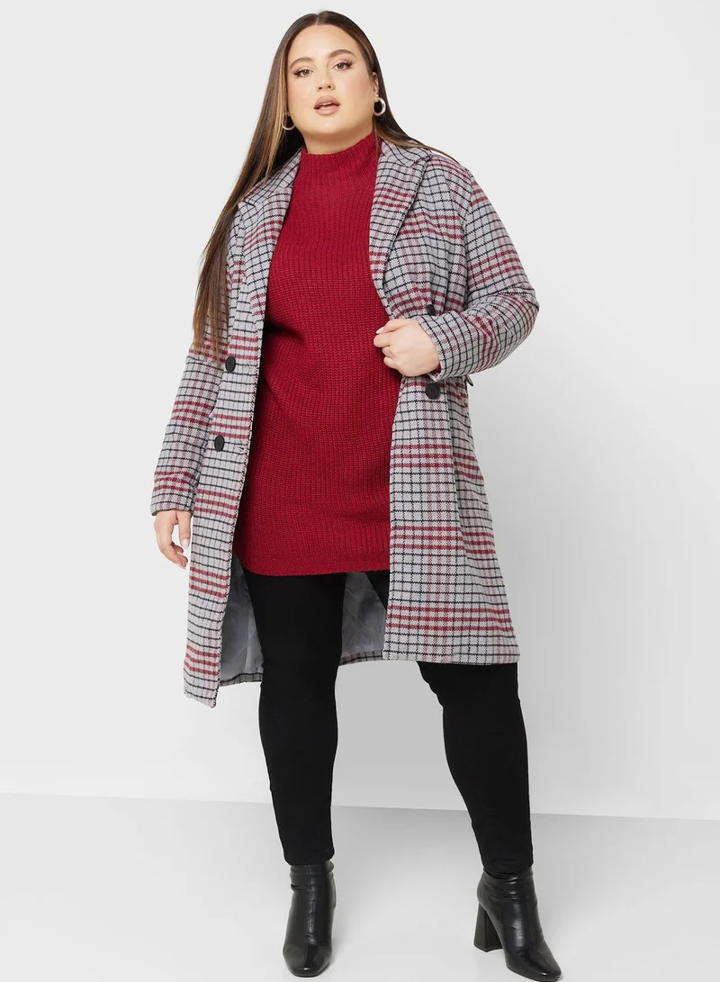 Ella Plus Longline Check Printed Coat