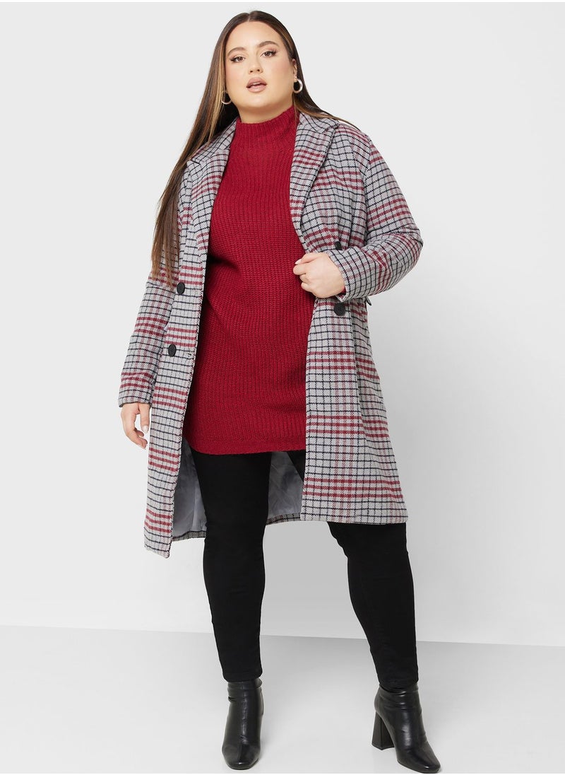 Ella Plus - Longline Check Printed Coat - Image 1