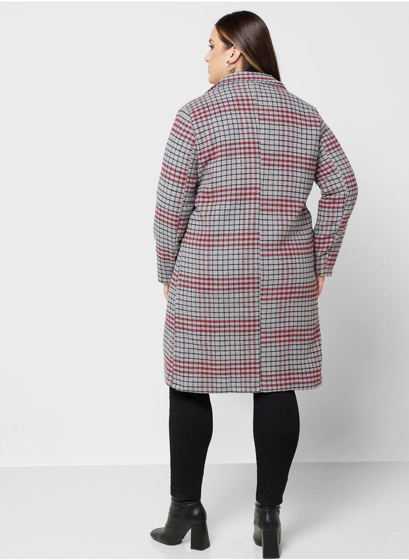 Ella Plus - Longline Check Printed Coat - Image 1