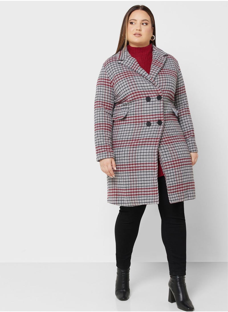Ella Plus - Longline Check Printed Coat - Image 1