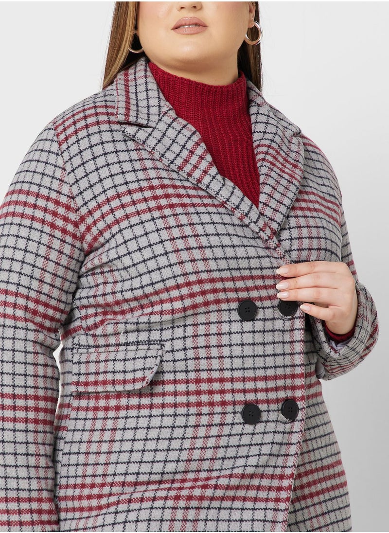 Ella Plus - Longline Check Printed Coat - Image 1
