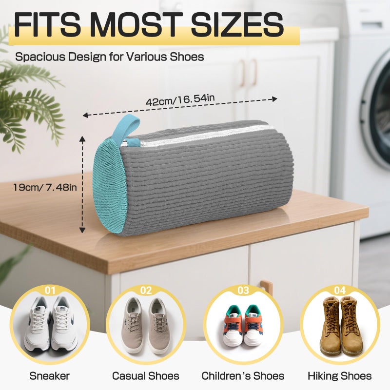 Shoe Washing Machine Bag,Laundry Shoe Bag Washer and Dryer Reusable Shoe Cleaning bags for Sneaker Tennis Shoes Unstain Cleaner Kit Include Pair of Adjustable Shoe Trees & Travel Bag (Grey 5pc) - Image 3