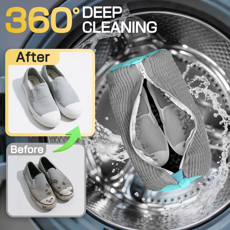 Shoe Washing Machine Bag,Laundry Shoe Bag Washer and Dryer Reusable Shoe Cleaning bags for Sneaker Tennis Shoes Unstain Cleaner Kit Include Pair of Adjustable Shoe Trees & Travel Bag (Grey 5pc) - Image 2