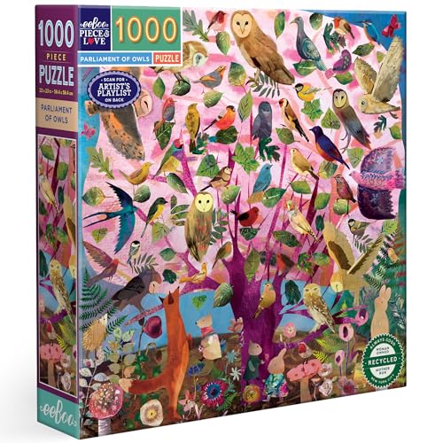 eeBoo 1000 Piece Puzzle Parliament of Owls Jigsaw Puzzle for Adults Square 23 x 23 Made with Recycled Board VegetableBased Ink - Image 1