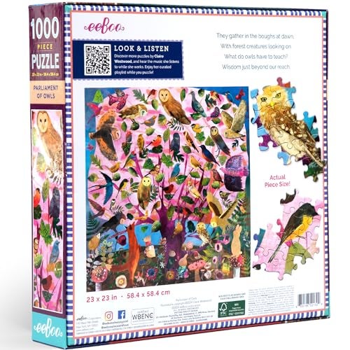 eeBoo 1000 Piece Puzzle Parliament of Owls Jigsaw Puzzle for Adults Square 23 x 23 Made with Recycled Board VegetableBased Ink - Image 5