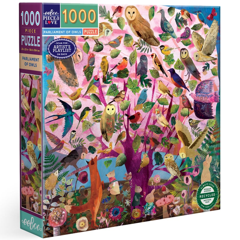 eeBoo 1000 Piece Puzzle Parliament of Owls Jigsaw Puzzle for Adults Square 23 x 23 Made with Recycled Board VegetableBased Ink - Image 3