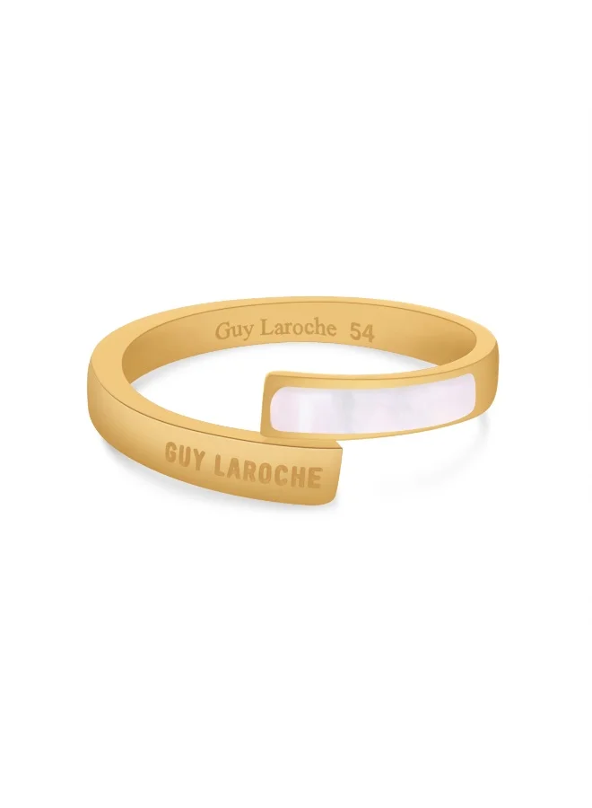Guy Laroche Aurore Gold-Plated Ring with Mother of Pearl & Logo – Size 54