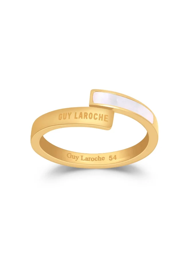 Guy Laroche Aurore Gold-Plated Ring with Mother of Pearl & Logo – Size 54