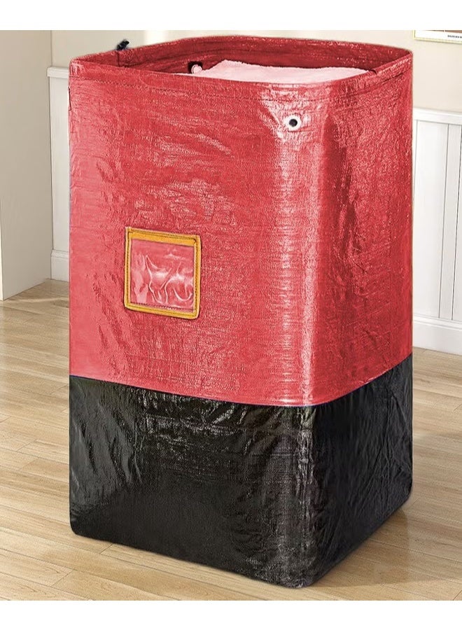 Large Capacity Moving Bags,1Pc 250L Waterproof Storage Bins With Drawstring And Visual label for Bedding,Clothes,and More,Ideal for Home Organization and Relocation,50x50x100cm,Black Red - Image 1