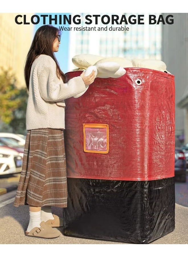 Large Capacity Moving Bags,1Pc 250L Waterproof Storage Bins With Drawstring And Visual label for Bedding,Clothes,and More,Ideal for Home Organization and Relocation,50x50x100cm,Black Red - Image 2