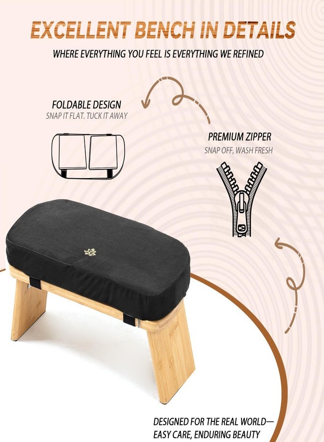 Estleys Meditation Bench, Bamboo Meditation Stool, Folding Kneeling Meditation Bench, Seiza Prayer Bench, Prayer Bench with Meditation Cushion, Kneeling Stool(Black) - Image 3