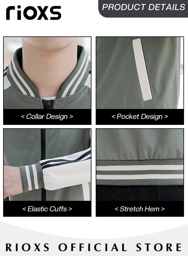 RIOXS Men's Bomber Jacket, Lightweight Zip Up Windbreaker Jackets, Waterproof Windproof Slim Fit Outdoor Jacket Coat with Pocket, Trendy Lined Stand Collar Full Zipper Jacket, Spring Fall Casual Jackets Outerwear for Casual, Work, Running, Cycling, Hiking, Fishing and More - Image 4