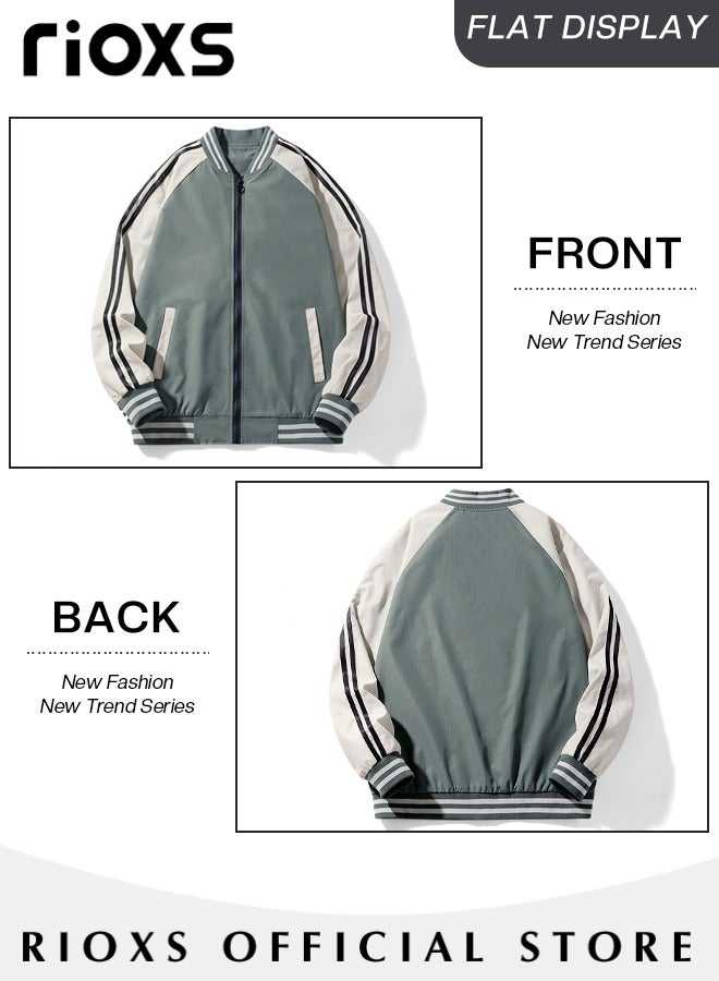 RIOXS Men's Bomber Jacket, Lightweight Zip Up Windbreaker Jackets, Waterproof Windproof Slim Fit Outdoor Jacket Coat with Pocket, Trendy Lined Stand Collar Full Zipper Jacket, Spring Fall Casual Jackets Outerwear for Casual, Work, Running, Cycling, Hiking, Fishing and More - Image 3