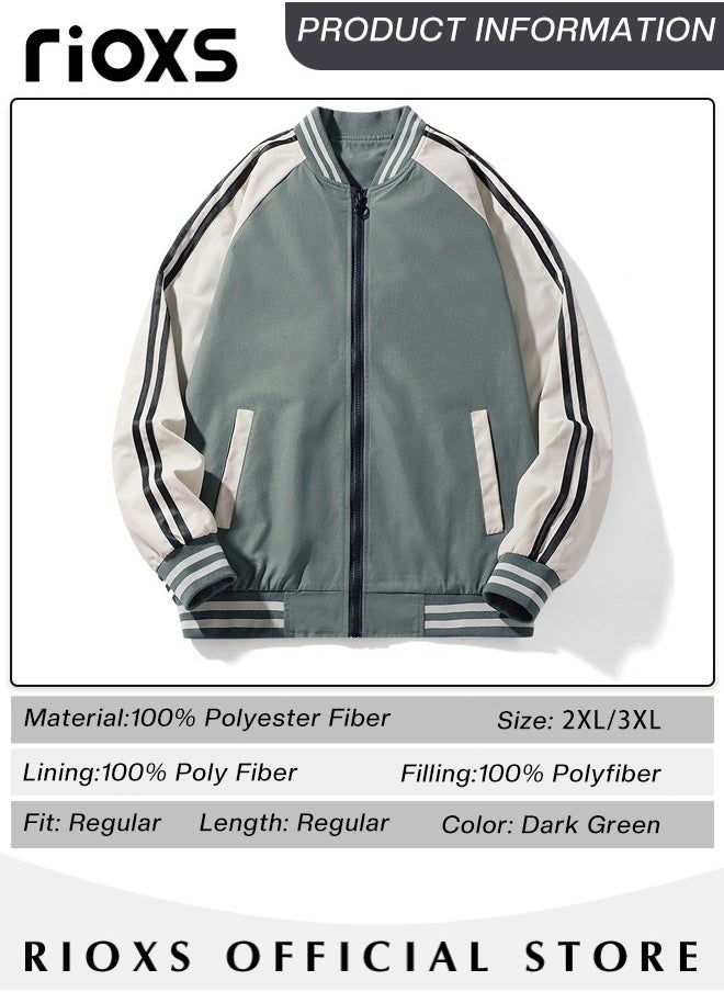 RIOXS - Men's Bomber Jacket, Waterproof Windproof Slim Fit Outdoor Jacket Coat, Crew Lined Lightweight Jacket, Stylish Stand-Up Collar Full Zipper Jacket, Windbreaker Spring Fall Jackets Outerwear For Men - Image 1
