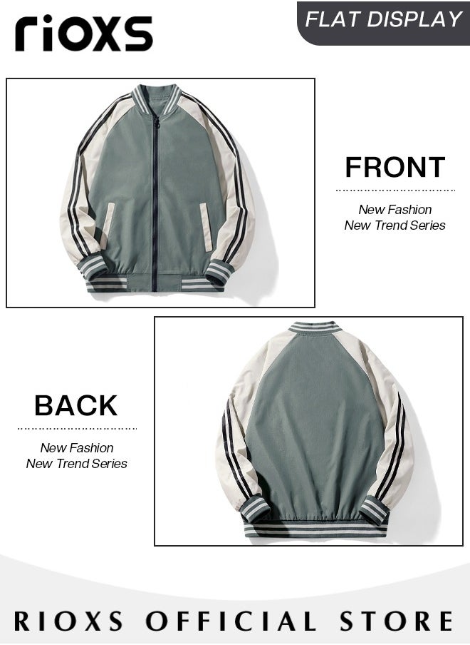 RIOXS - Men's Bomber Jacket, Waterproof Windproof Slim Fit Outdoor Jacket Coat, Crew Lined Lightweight Jacket, Stylish Stand-Up Collar Full Zipper Jacket, Windbreaker Spring Fall Jackets Outerwear For Men - Image 1