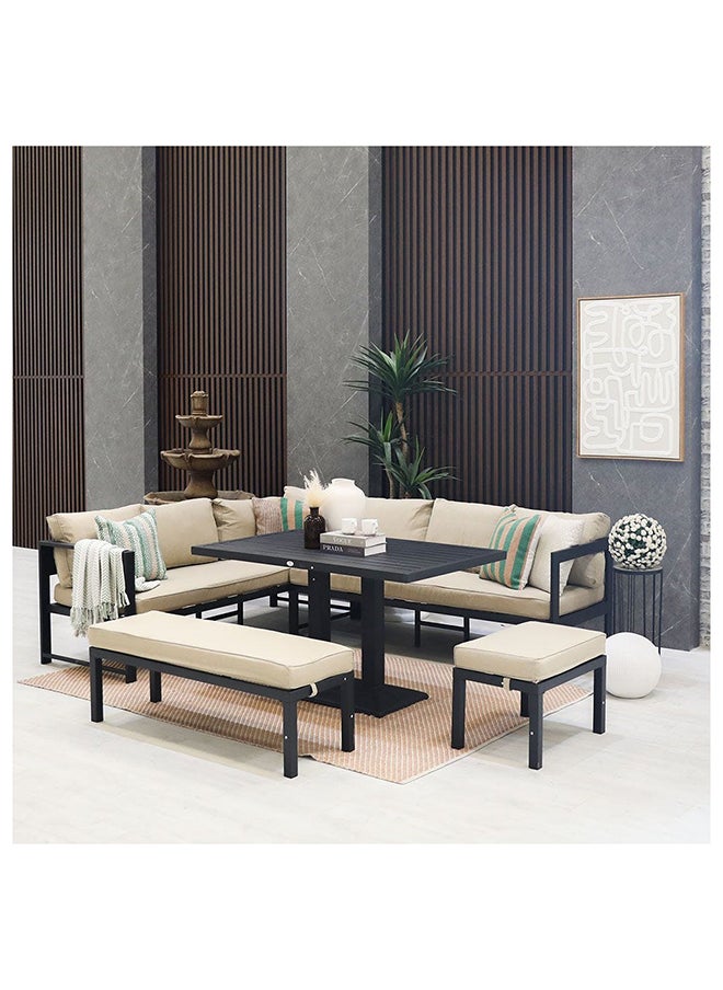 DANUBE HOME Arial 9-Seater Outdoor Sofa Dining Set Metal Frame Modern Garden Furniture Beige  - Image 3