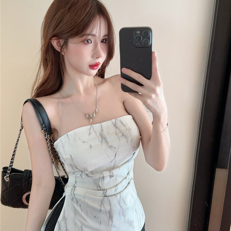 Strapless Vest Women'S Irregular Korean Style Spice Girls Slim Look All-Match Pleated Chic Top For 2025 - Image 4