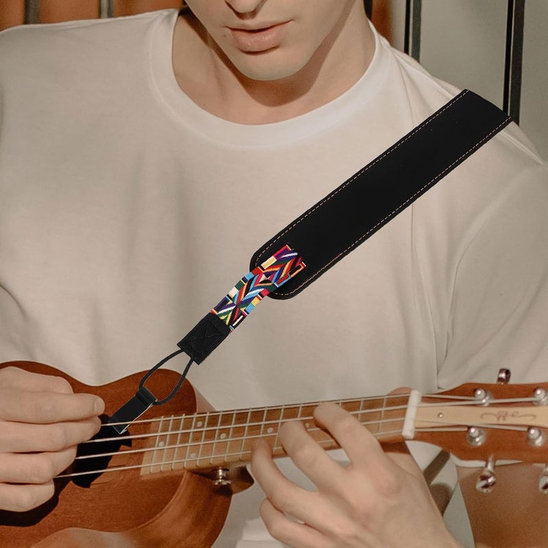 Adjustable Black Cotton Ukulele Strap for Adults, Portable Diagonal Carrying Lanyard without Drilling, Foldable Ukulele Shoulder Strap for Travel and Performance - Image 5