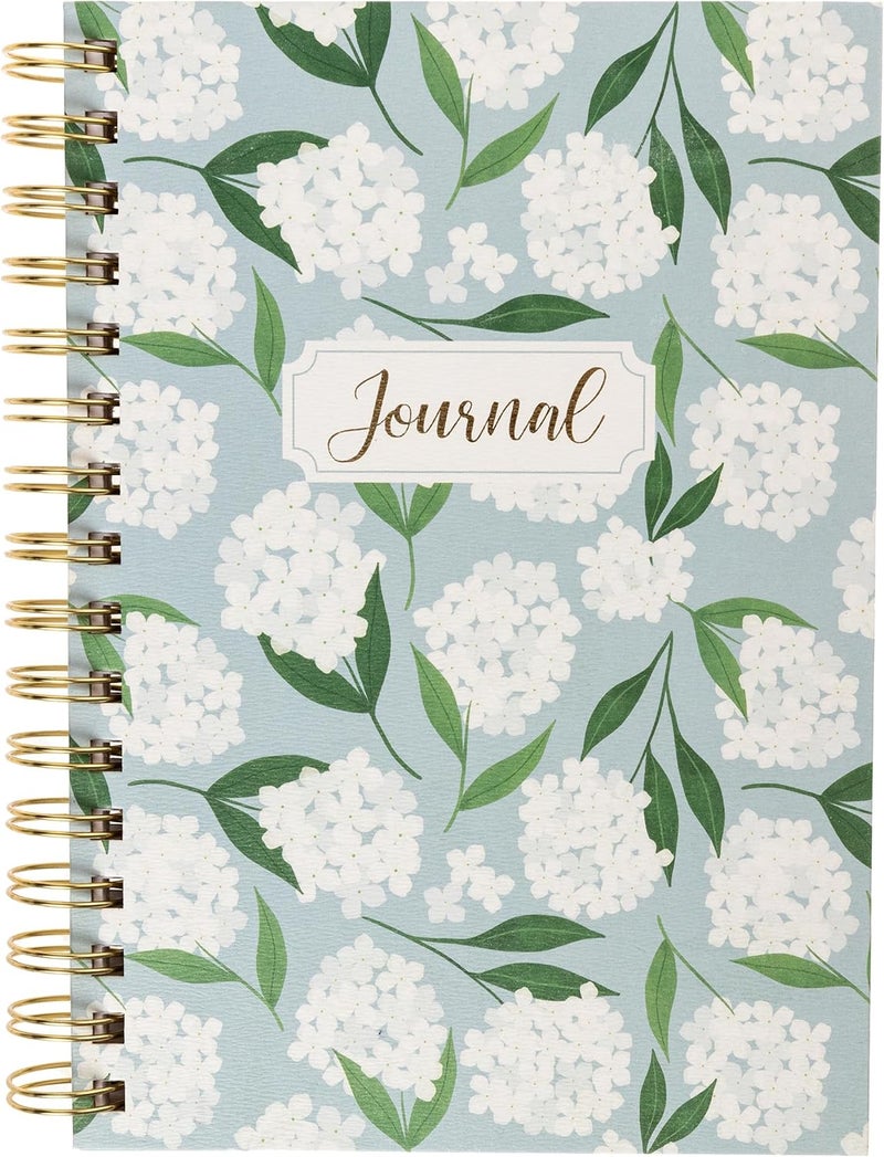 Graphique White Hydrangeas Hardbound Spiral Journal, 160 Ruled Pages Hard Cover Notebook, Diary, Lists, Record Month and Date, Premium Paper, 6” x 8” - Image 1