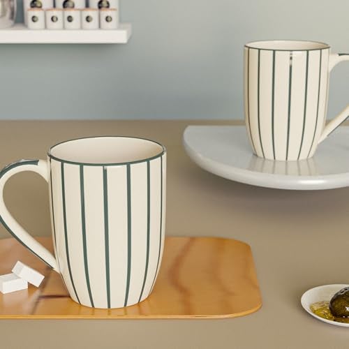 The Earth Store Classic Grey Stripe Ceramic Coffee Mug Set 400ml, Microwave & Dishwsher Safe Tea/Milk Mug, Ideal for Home, Office, Gifting and Daily Use Set of 2 - Image 1