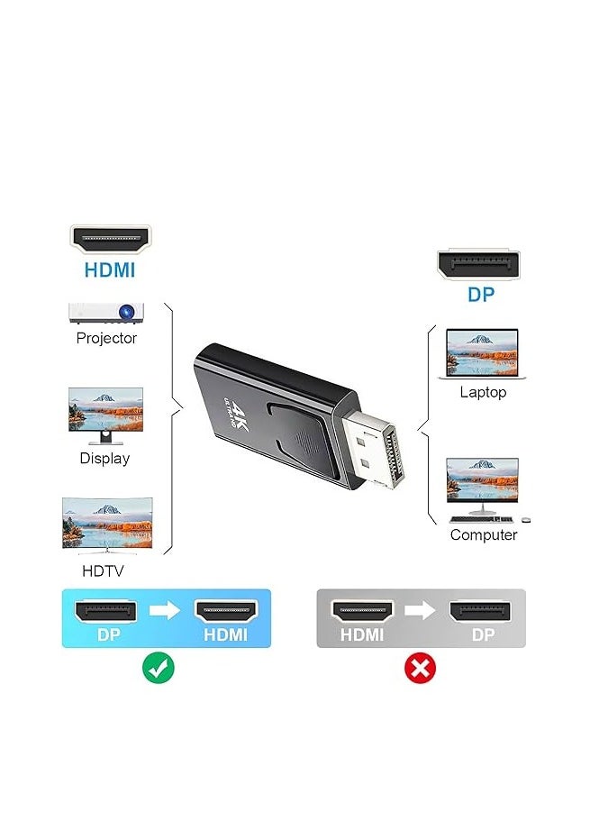 ماركة غير محددة محول Displayport إلى HDMI، محول 4K DP إلى HDMI، Displayport 1.4V مطلي بالنيكل لسطح المكتب والكمبيوتر المحمول وجهاز العرض والتلفزيون عالي الدقة (DP ذكر إلى HDMI أنثى، أسود وفضي، عبوة واحدة)  - Image 3