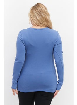 Zero Women Scoop Neck Long Sleeve Plain Top, Slate Blue  - Image 3