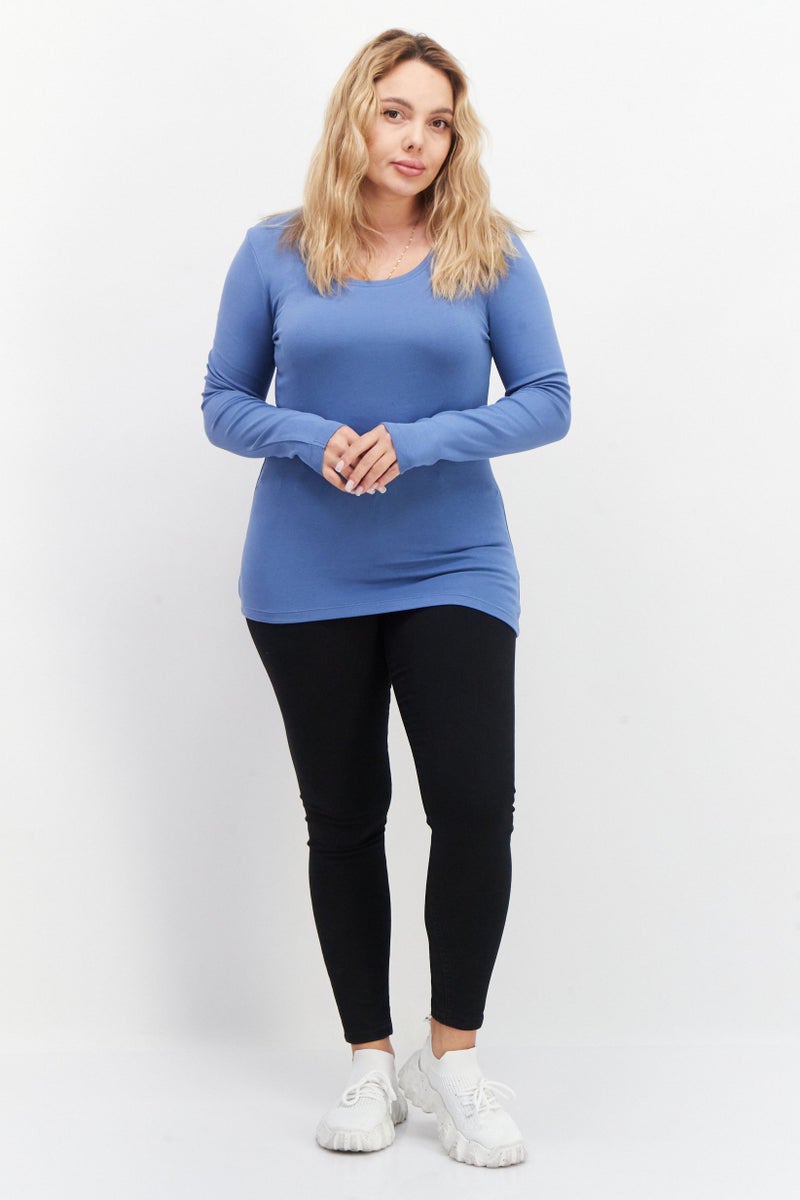 Zero Women Scoop Neck Long Sleeve Plain Top, Slate Blue - Image 4
