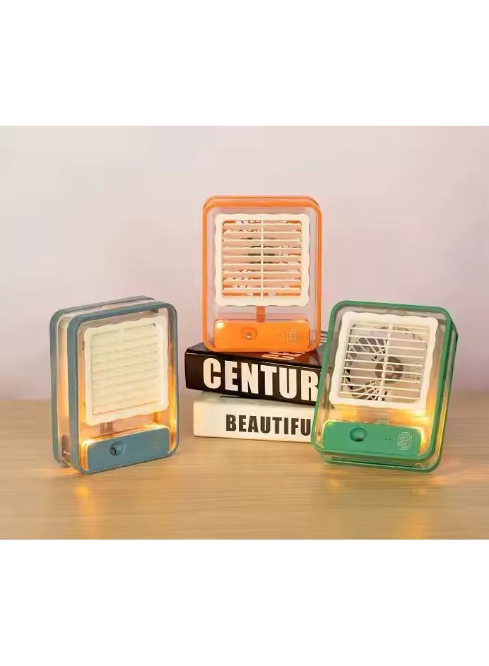 مروحة مكتب صغيرة مع بخاخ رذاذ ومصباح ليلي LED بـ7 ألوان - تبريد هادئ محمول يعمل بالبطارية وقابل لإعادة الشحن عبر USB - Image 3