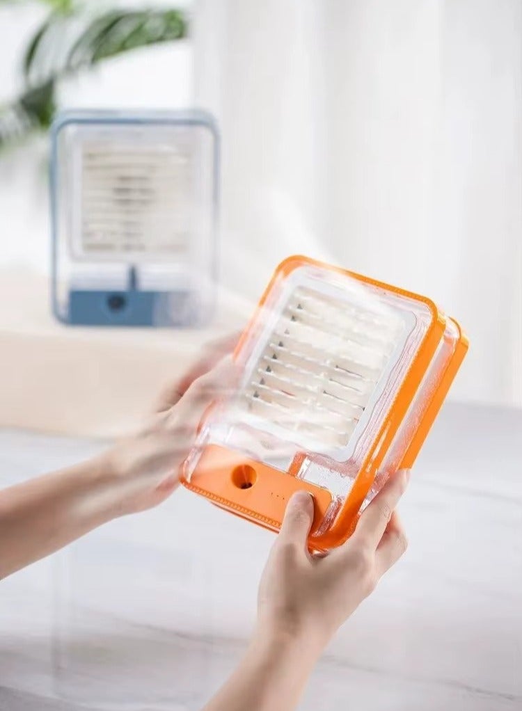 مروحة مكتب صغيرة مع بخاخ رذاذ ومصباح ليلي LED بـ7 ألوان - تبريد هادئ محمول يعمل بالبطارية وقابل لإعادة الشحن عبر USB - Image 5