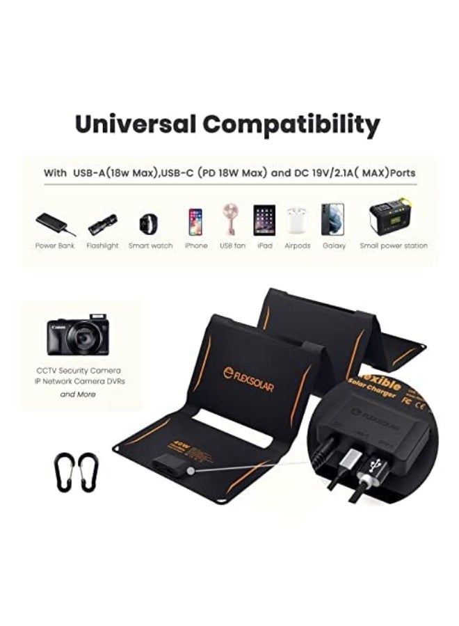 Generic FlexSolar 40W Portable Solar Charger (19.8V/2.1A Max), Waterproof IP67 Foldable Solar Panel with USB QC3.0/Type C/DC Port Compatible with Power Station, Cell Phone for Outdoor Camping Hiking RV Trip  - Image 5