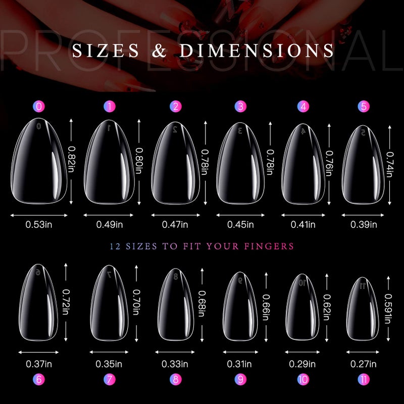 krofaue Almond Nails Tips - 240Pcs Clear Fake Tips 12 Sizes Soft Gel False Nails Full Cover Press on Nails Almond for Manicure Salon and Easy DIY Nail Extensions for Women - Image 5